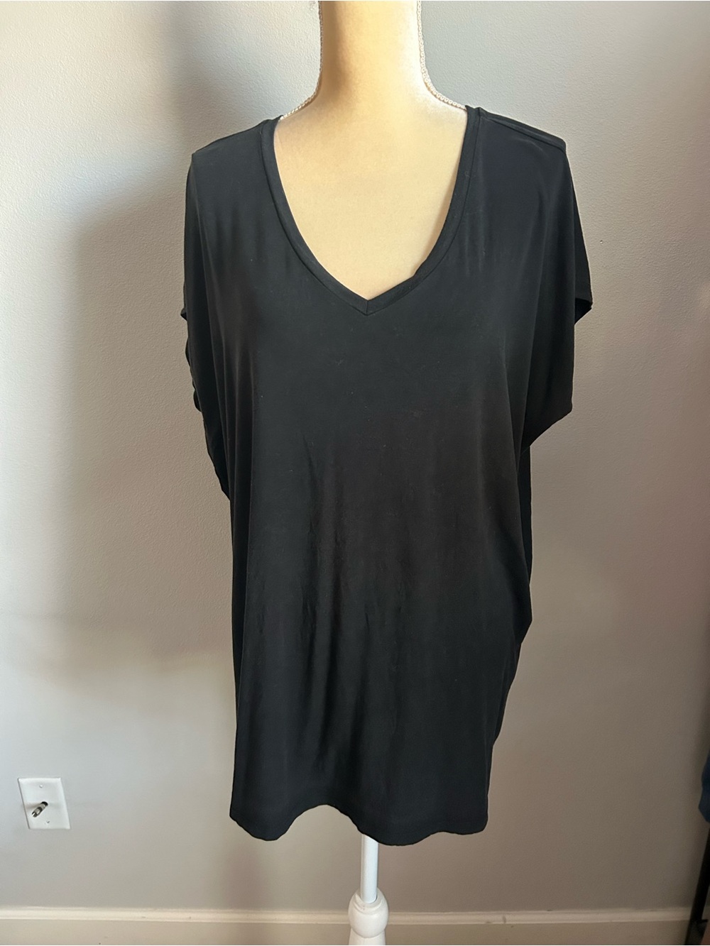 NEW Eileen Fisher Black V-Neck Short Sleeve Tunic Sz XL